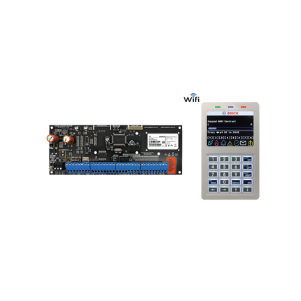 Bosch BOSCC615GWF Solution 6000 Hardwired Alarm Panel PCB Board Kit with Built-In IP Module and Wi-Fi Keypad 16 X Zone Expandable to 144 Zones 5 X Outputs Expandable to 37 X Outputs 8 Areas 990 Users 16 Doors 2000 Events PCB Enclosure Mount 16-18VAC