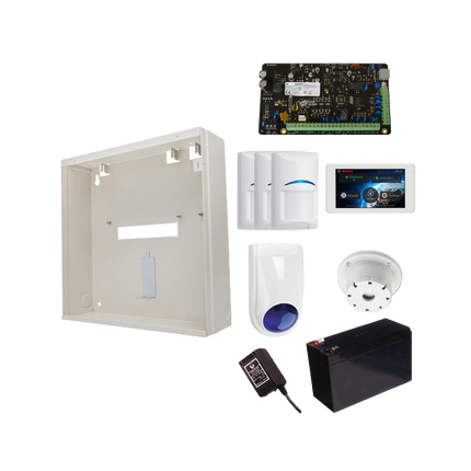 Bosch BOSCH2892 Kit 3000 Alarm Includes Icp-Sol3-P Panel Iui-Sol-Ts5 5" Touch Screen 3 X Isc-Bdl2-Wp12G Tritech Detectors Hcf6D-Blue Sl Strobe/Siren Combo Wp08 Screamer Battery