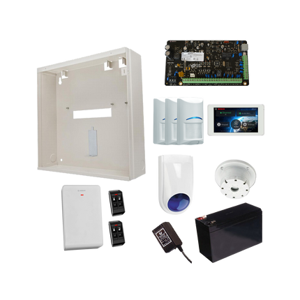 Bosch BOSCH7043 Kit 3000 Wireless Kit 5" Touch Screen (Iui-Sol-Ts5) 1 X Wireless Receiver (B810) 3 X Wireless PIRs (Rfpr-12) 2 X Wireless Transmitter (RFKF-Fb) Metal Enclosure 12V7A Battery Slimline Siren Sounder Power Supply Unit