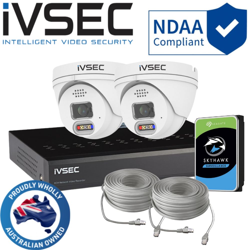 IVSEC Security System: 2x 4MP Adv. Deter, Turrets, 4-Channel 8MP NVR, SMD