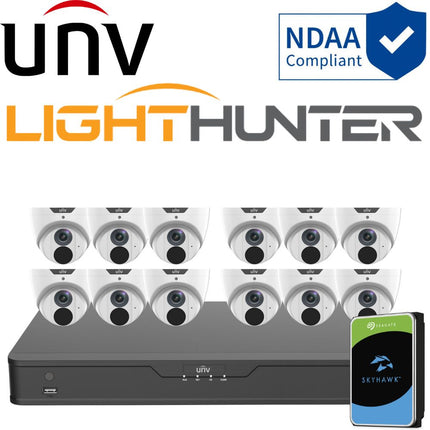 Uniview LightHunter Security System: 12x 6MP Turret Cams, 16CH 4K NVR + HDD