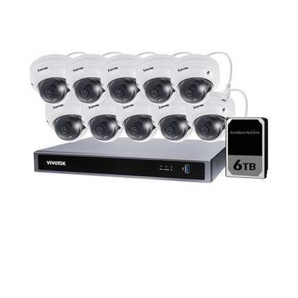 Vivotek 6 Camera Kit: 6x 5MP Dome, IK10, 8CH AI NVR, 4TB HDD