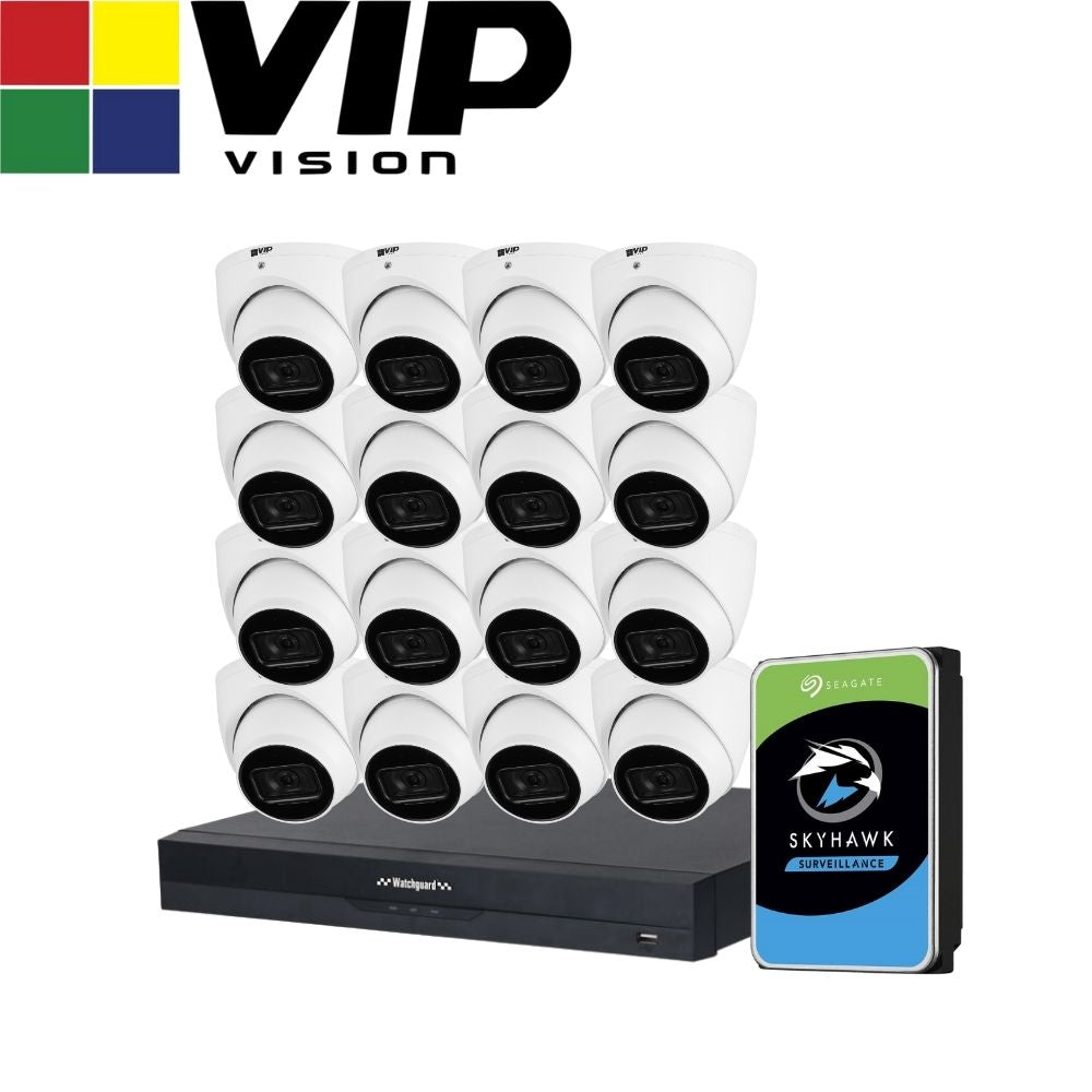 VIP Vision AI Security System: 16x 8MP AI Turret Cams, 16MP WatchGuard 16CH AI NVR