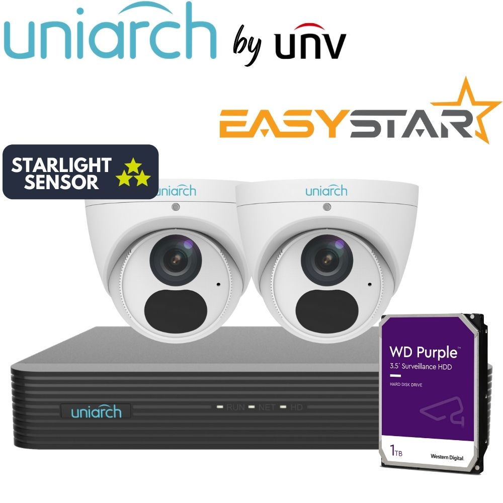 Uniarch Security System: 4-Channel NVR Pro, 2 X 6MP Turret, EasyStar