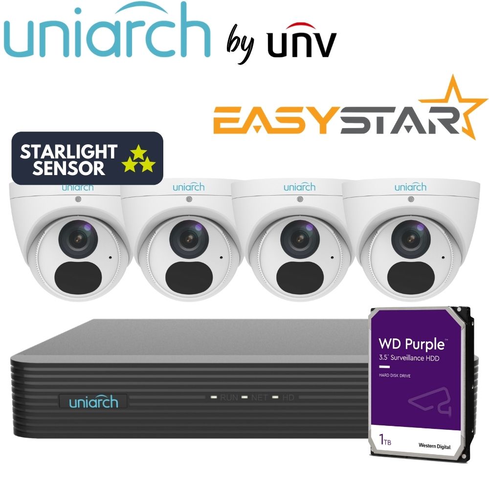 Uniarch Security System: 4-Channel NVR Pro, 4 X 6MP Turret, EasyStar