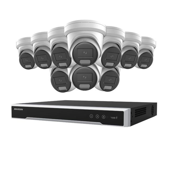 Hikvision Security Kit: 10x 6MP AcuSense Lights & Audio Turrets, M-Series Pro NVR - DS-2CD2366G2H-IS2U/SL