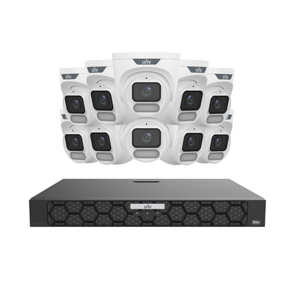 Uniview Security Kit: 10x 8MP OwlView Turret, IQ Series NVR, Warm Light, ColorHunter, Mic