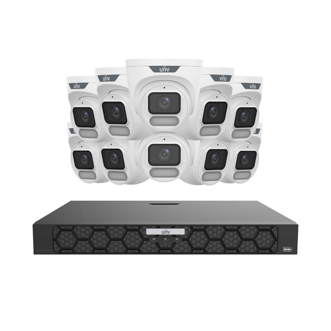 Uniview Security Kit: 10x 6MP OwlView Turret, IQ Series NVR, Warm Light, ColorHunter, Mic