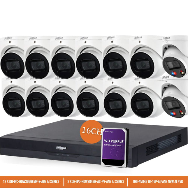 Dahua CCTV Kit: 12x HDW3666EMP-S-AUS, 2x TIOC 3.0, SMD 4.0, Starlight, Siren & Lights