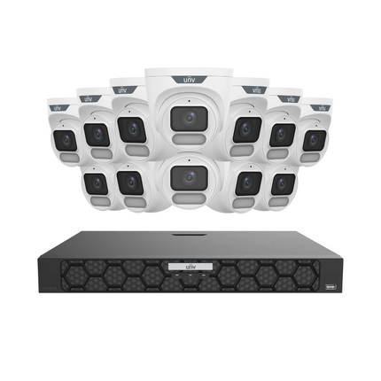 Uniview Security Kit: 12x 4MP OwlView Turret, IQ Series NVR, Warm Light, ColorHunter, Mic