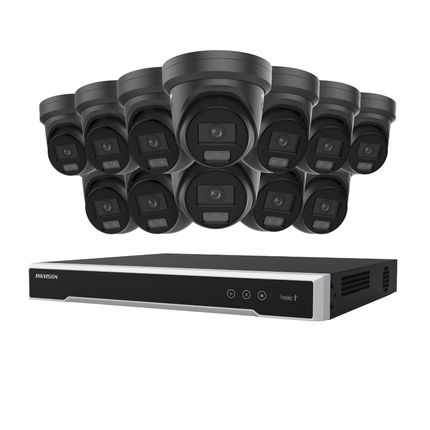 Hikvision Security Kit: 12x 8MP (4K UltraHD) ColorVu Smart Hybrid Light Turrets, M-Series Pro NVR - DS-2CD2387G3-LIS2UY/SL