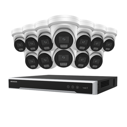 Hikvision Security Kit: 12x 8MP (4K UltraHD) ColorVu Smart Hybrid Light Turrets, M-Series Pro NVR - DS-2CD2387G3-LIS2UY/SL