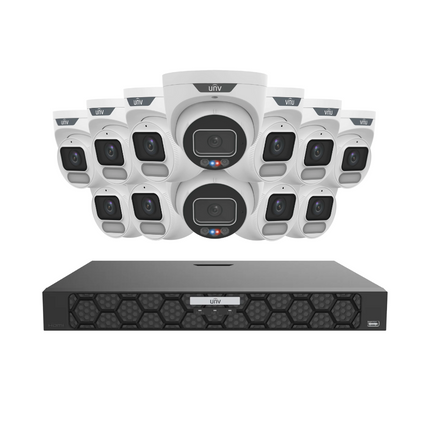 Uniview Security Kit: 2x 8MP TriGuard Alarm + 10x 8MP OwlView Turret, IQ Series NVR, Active Deterrent