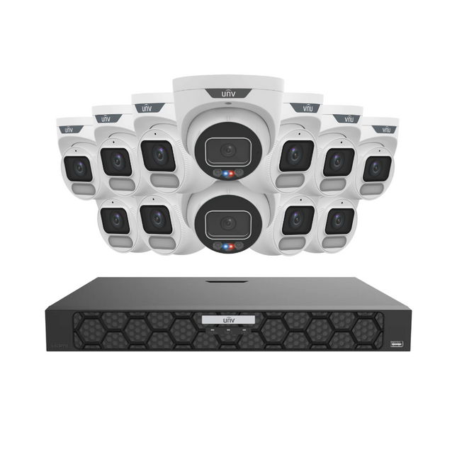 Uniview Security Kit: 2x 6MP TriGuard Alarm + 10x 6MP OwlView Turret, IQ Series NVR, Active Deterrent