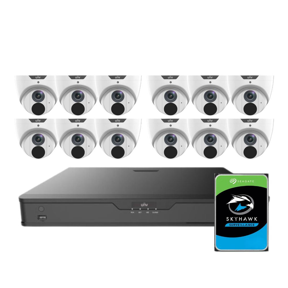 Uniview LightHunter Security System: 12x 6MP Turret Cams, 16CH 4K NVR + HDD