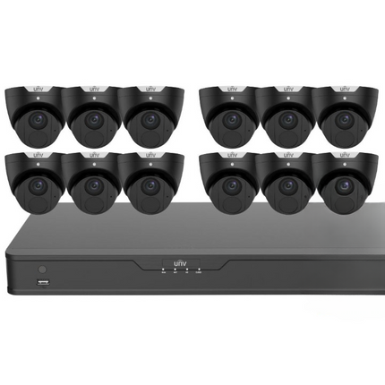 Uniview EasyStar Security System: 12x 6MP Turret Cams, 16CH 4K NVR - (Black)
