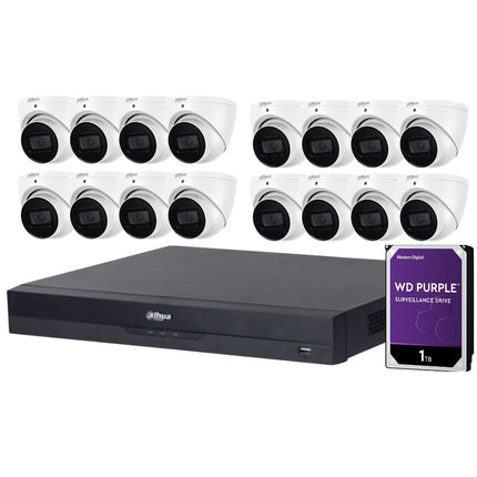 Dahua 16-Channel Security Kit: 16MP WizSense AI NVR, 16 X 5MP Lite Turret, Starlight, SMD
