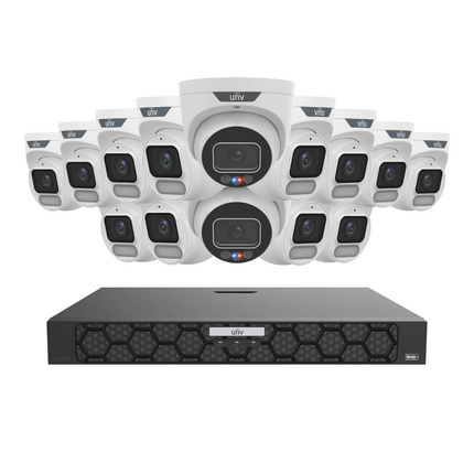 Uniview Security Kit: 2x 8MP TriGuard Alarm + 12x 8MP OwlView Turret, IQ Series NVR, Active Deterrent