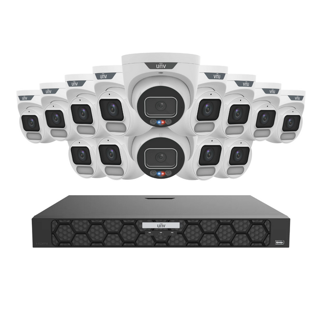 Uniview Security Kit: 2x 6MP TriGuard Alarm + 12x 6MP OwlView Turret, IQ Series NVR, Active Deterrent