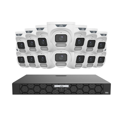 Uniview Security Kit: 14x 4MP OwlView Turret, IQ Series NVR, Warm Light, ColorHunter, Mic