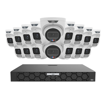 Uniview Security Kit: 2x 6MP TriGuard Alarm + 14x 6MP OwlView Turret, IQ Series NVR, Active Deterrent