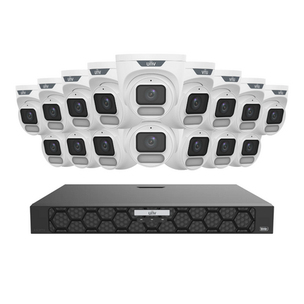 Uniview Security Kit: 16x 6MP OwlView Turret, IQ Series NVR, Warm Light, ColorHunter, Mic