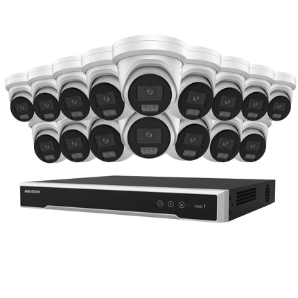 Hikvision Security Kit: 16x 8MP (4K UltraHD) ColorVu Smart Hybrid Light Turrets, M-Series Pro NVR - DS-2CD2387G3-LIS2UY/SL