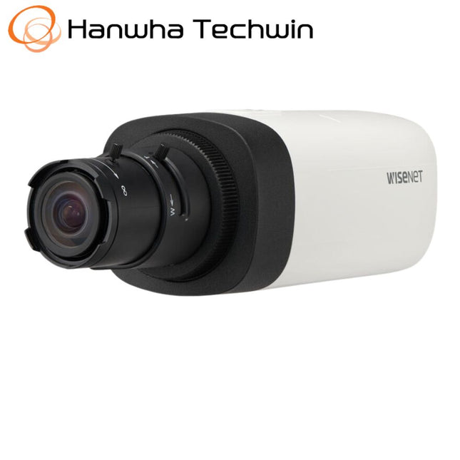 Hanwha Wisenet 2MP Indoor Box Camera, H.265, 30fps, WDR, DC-Iris, No Lens - HAN-QNB-6002
