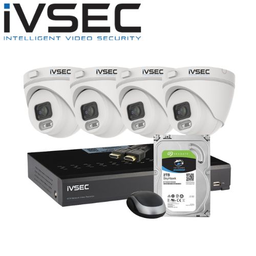 IVSEC 4 Channel Security Kits: KIT LX SERIES 4 X NC000XA IP CAM+ NR004XA-2TB 4 PoE NVR 4K, BASIC IVS - LVK-000