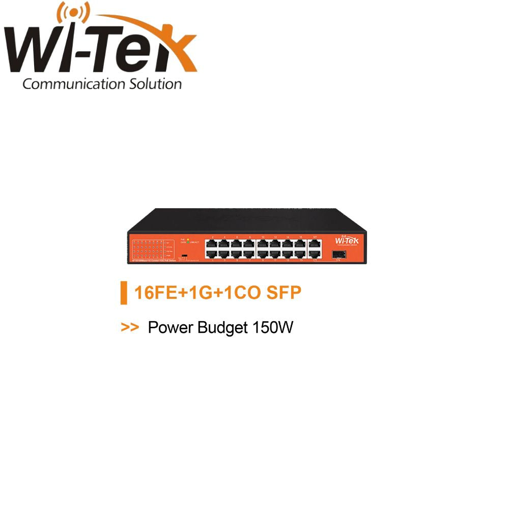Wi-Tek 250M Long Range PoE Switch with 16Port PoE- WI-PS518GH