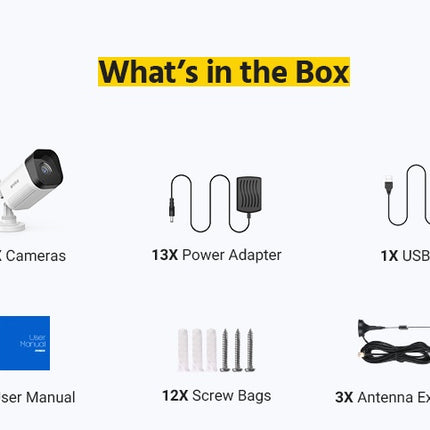 Annke 16CH NVR 12-Camera 8MP (4K) WiFi Bullet Security Kit, Dual-Band WiFi, Two-Way Audio, 100ft Night Vision, IP66