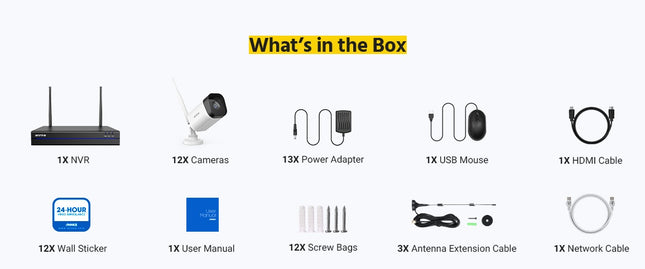 Annke 16CH NVR 12-Camera 8MP (4K) WiFi Bullet Security Kit, Dual-Band WiFi, Two-Way Audio, 100ft Night Vision, IP66