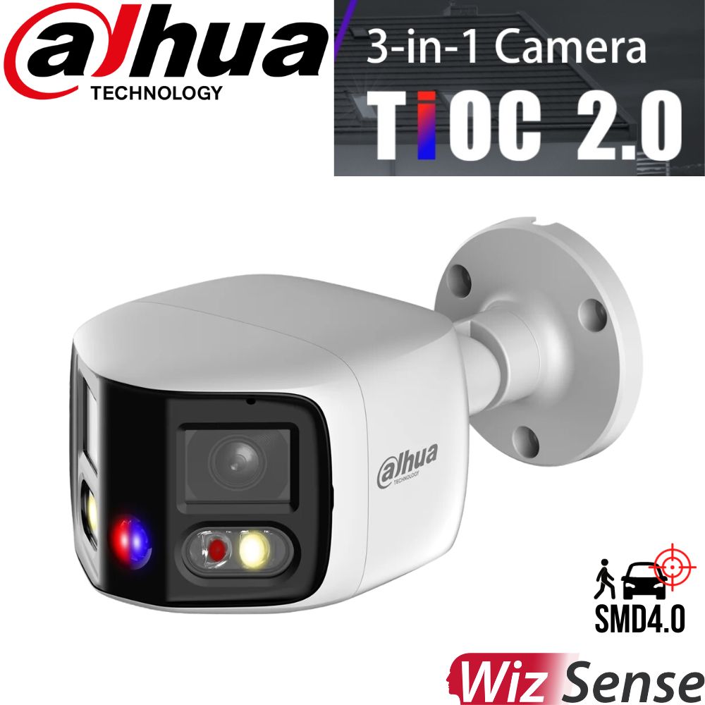 Dahua Security Camera: 2 X 4MP, TiOC 2.0 Bullet Fixed, WizSense - DH-IPC-PFW3849S-A180-AS-PV-ANZ