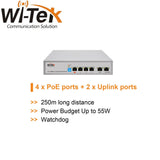 Wi-Tek 4FE+2FE uplink 250m Long Range 4 PoE Switch - WI-PS205 V3