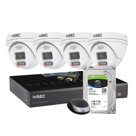 IVSEC 4 Channel Security Kits: KIT LX SERIES 4 X NC119XA IP CAM+ NR004XA-2TB 4 PoE NVR 4K, ADV DET, BASIC IVS - LVK-119