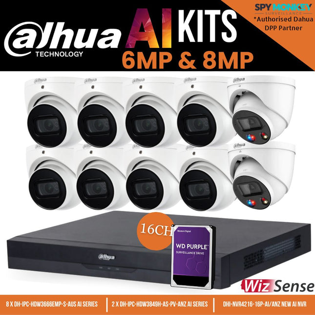 Dahua CCTV Kit: 8x HDW3666EMP-S-AUS, 2x TIOC 3.0, SMD 4.0, Starlight, Siren & Lights