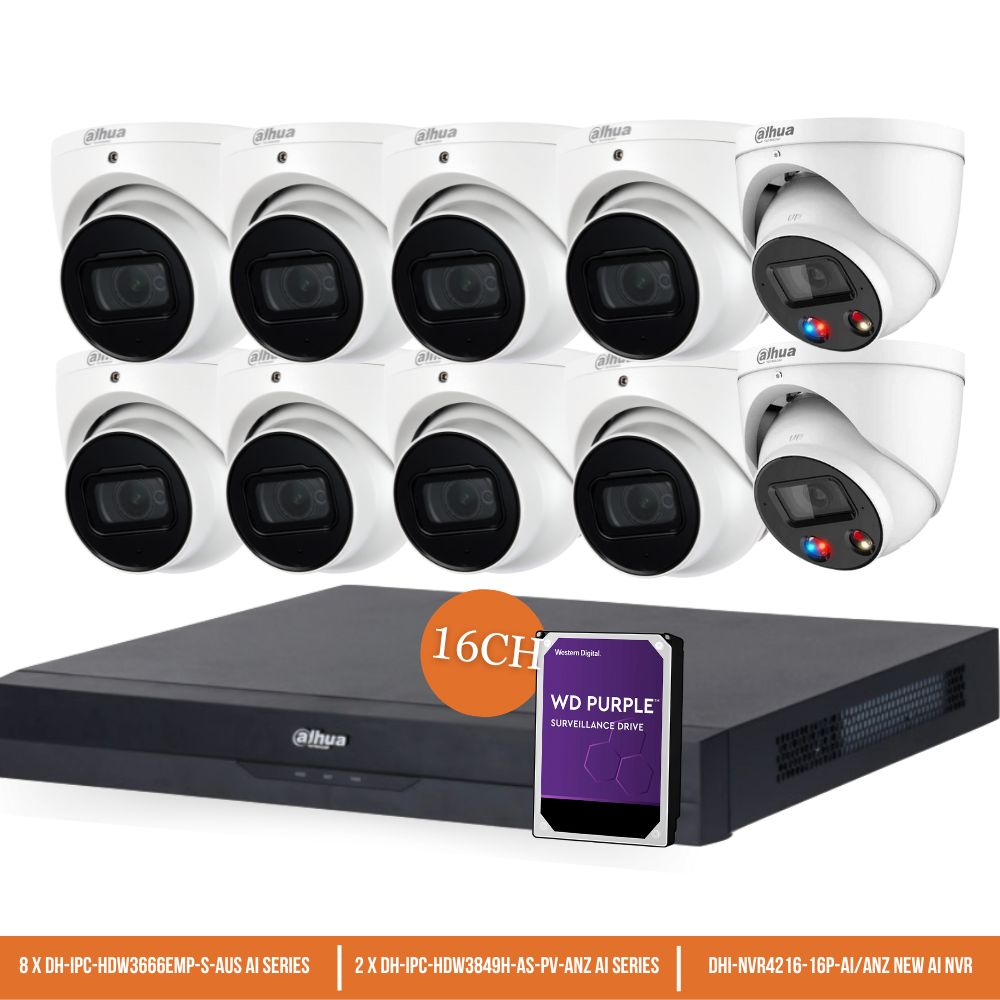 Dahua TiOC x 3X66 Security System: 2x TiOCs + 8x 6MP AI Cams, 16CH WizSense NVR + HDD