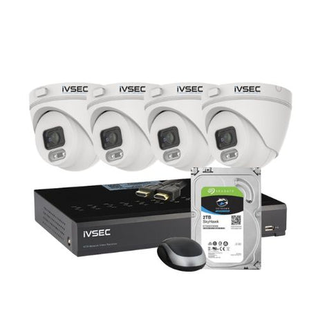 IVSEC 4 Channel Security Kits: KIT LX SERIES 4 X NC000XA IP CAM+ NR004XA-2TB 4 PoE NVR 4K, BASIC IVS - LVK-000