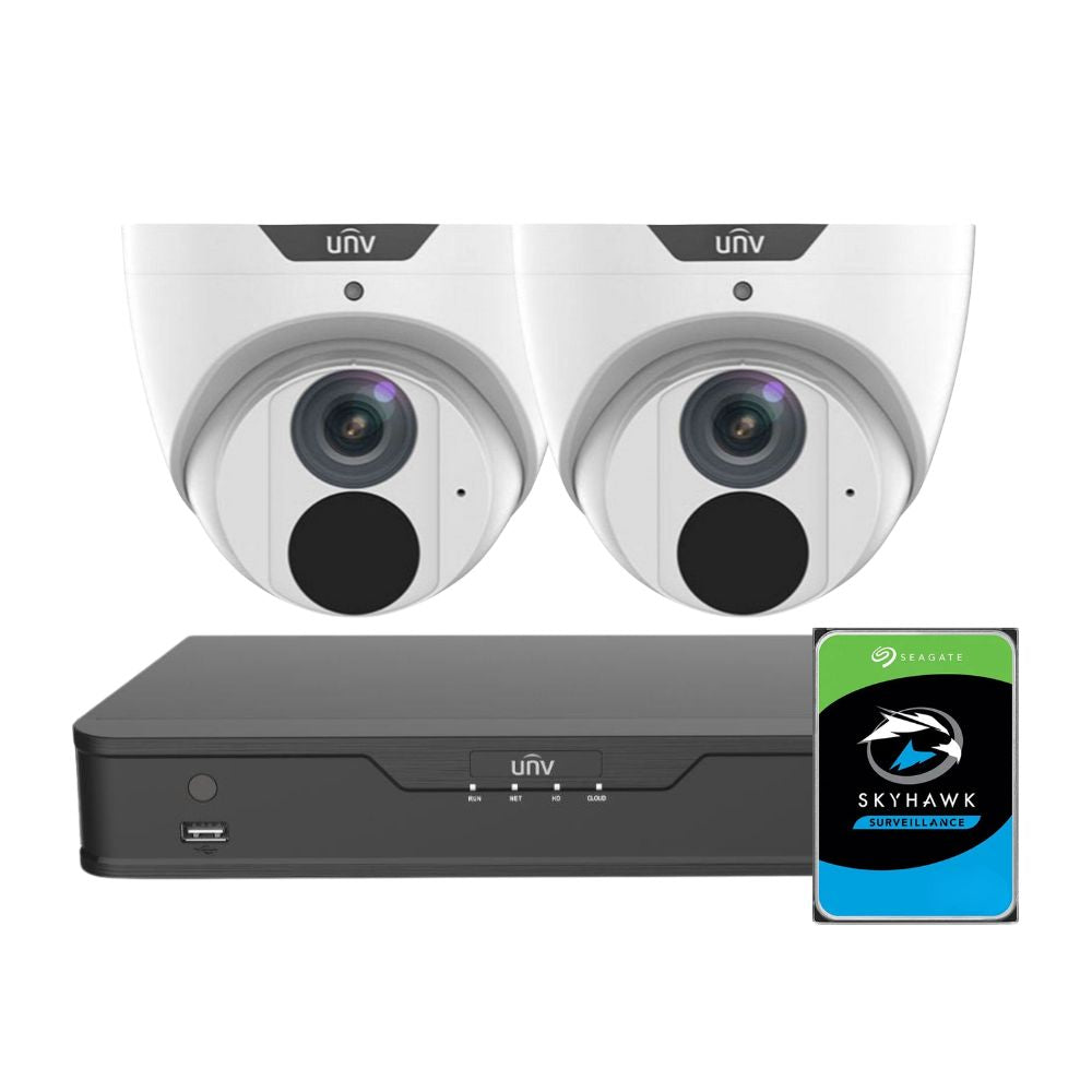 Uniview LightHunter Security System: 2x 8MP Turret Cams, 4CH 4K NVR + HDD