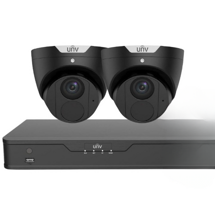 Uniview EasyStar Security System: 2x 6MP Turret Cams, 4CH/8CH NVR - (Black)