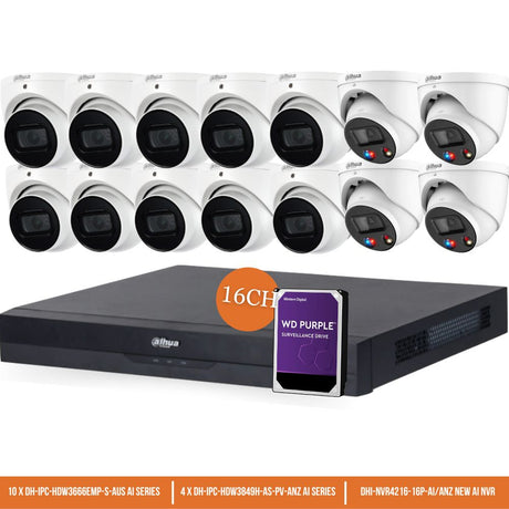 Dahua TiOC x 3X66 Security System: 4x TiOCs + 10x 6MP AI Cams, 16CH WizSense NVR + HDD