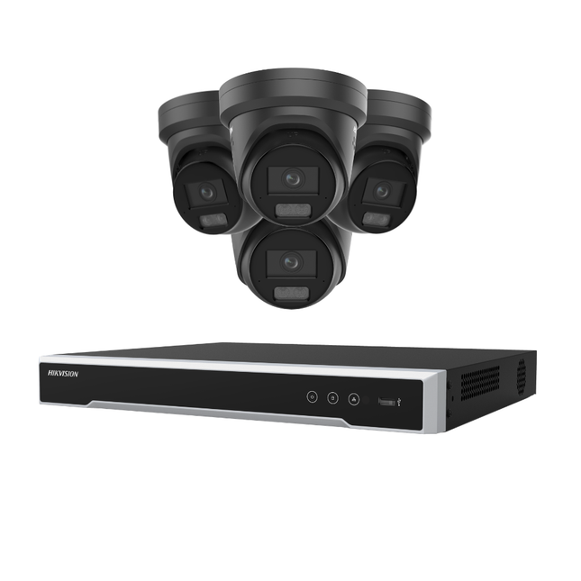 Hikvision Security Kit: 4x 8MP (4K UltraHD) ColorVu Smart Hybrid Light Turrets, M-Series Pro NVR - DS-2CD2387G3-LIS2UY/SL