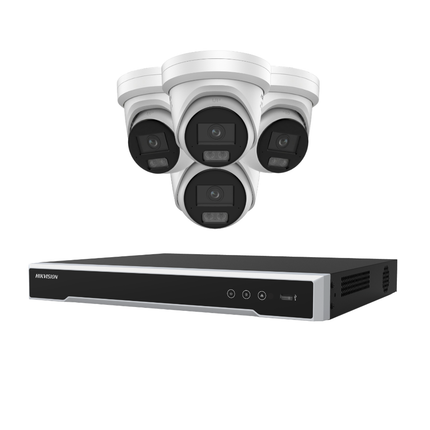 Hikvision Security Kit: 4x 8MP (4K UltraHD) ColorVu Smart Hybrid Light Turrets, M-Series Pro NVR - DS-2CD2387G3-LIS2UY/SL