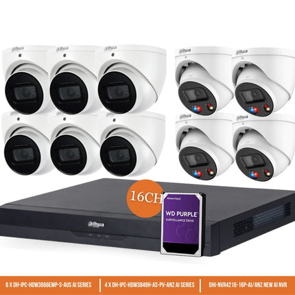 Dahua CCTV Kit: 6x HDW3666EMP-S-AUS, 4x TIOC 3.0, SMD 4.0, Starlight, Siren & Lights