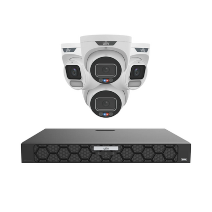 Uniview Security Kit: 2x 8MP TriGuard Alarm + 2x 8MP OwlView Turret, IQ Series NVR, Active Deterrent