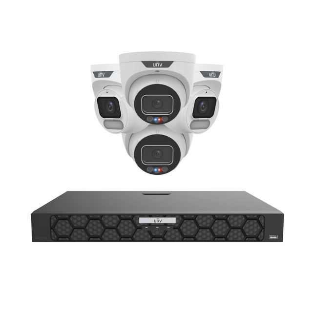 Uniview Security Kit: 2x 6MP TriGuard Alarm + 2x 6MP OwlView Turret, IQ Series NVR, Active Deterrent