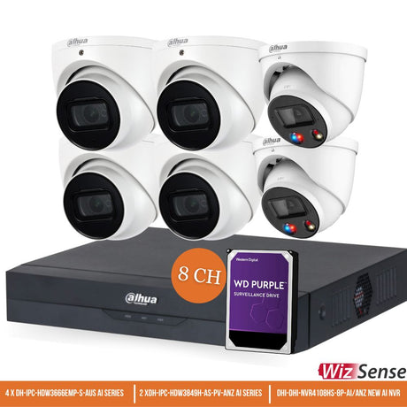 Dahua TiOC x 3X66 Security System: 2x TiOCs + 4x 6MP AI Cams, 8CH WizSense NVR + HDD