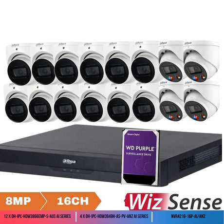 Dahua TiOC x 3X66 Security System: 4x TiOCs + 12x 8MP AI Cams, 16CH WizSense NVR + HDD