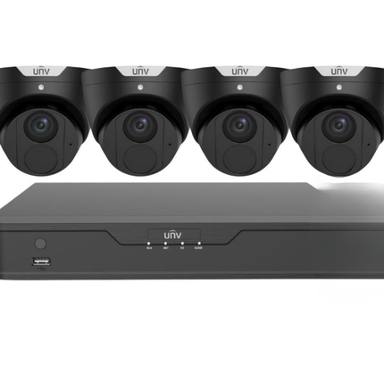 Uniview EasyStar Security System: 4x 6MP Turret Cams, 4CH/8CH NVR - (Black)
