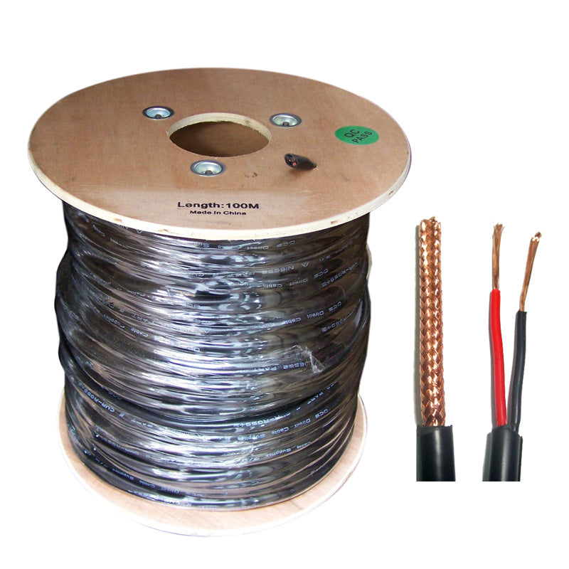 Combined Coax/Power Cable - 100m Roll Black 95% Braiding